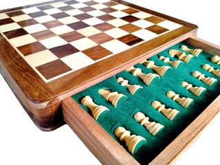 A beautiful wooden chess set prize.